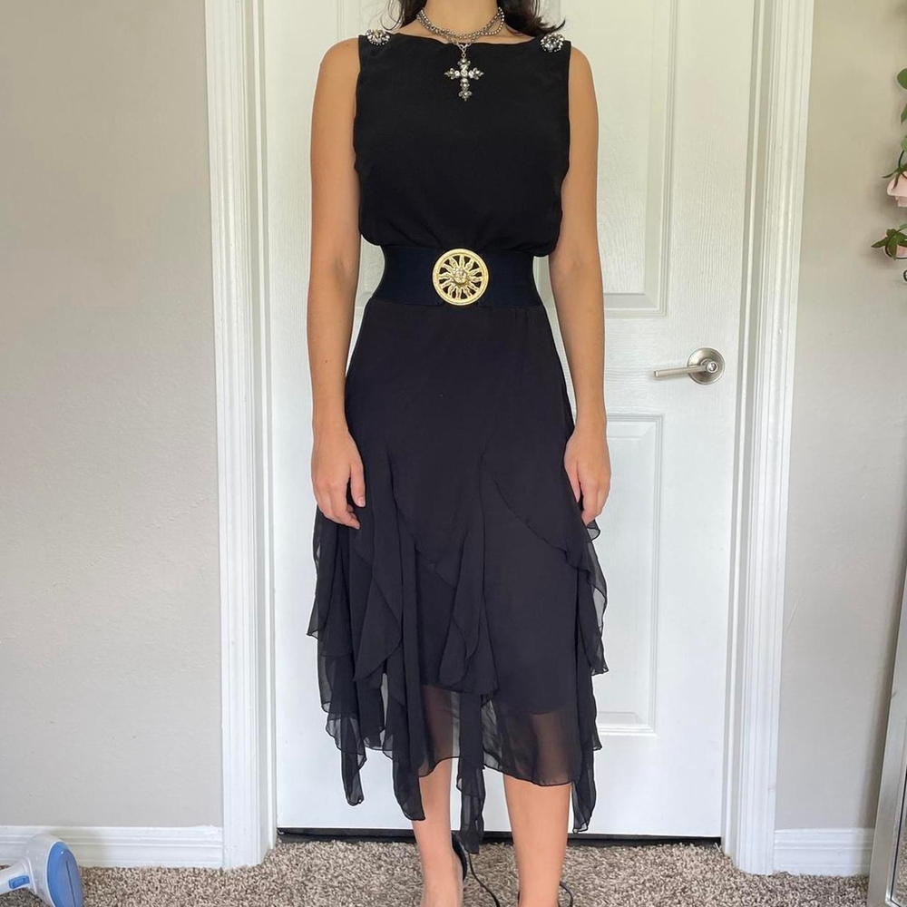 Whimsical black midi dress